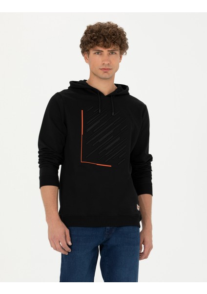 Erkek Siyah Regular Fit Kapüşonlu Sweatshirt 50272825-VR046