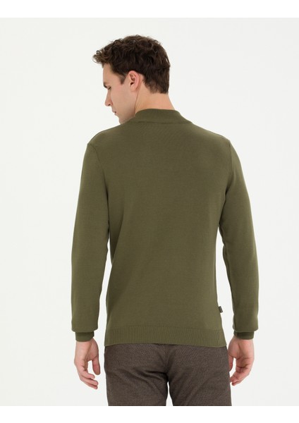 Erkek Koyu Haki Slim Fit Yarım Balıkçı Yaka Basic Triko Kazak 50276161-VR111 indirimleri