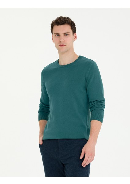 Erkek Yeşil Slim Fit Bisiklet Yaka Basic Triko Kazak 50270179-VR054