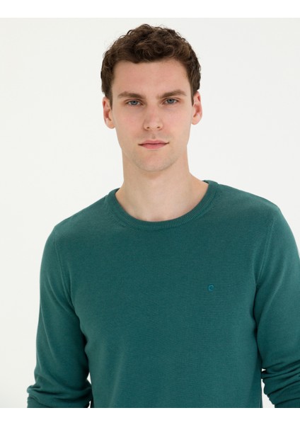 Erkek Yeşil Slim Fit Bisiklet Yaka Basic Triko Kazak 50270179-VR054 fiyatları