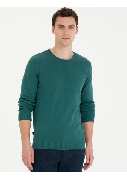 Erkek Yeşil Slim Fit Bisiklet Yaka Basic Triko Kazak 50270179-VR054 modelleri