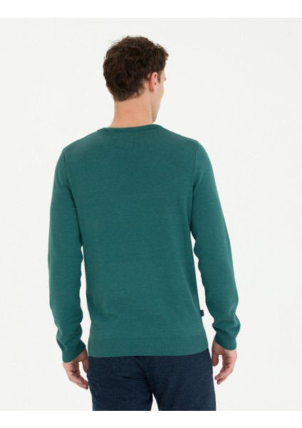 Erkek Yeşil Slim Fit Bisiklet Yaka Basic Triko Kazak 50270179-VR054 indirimleri