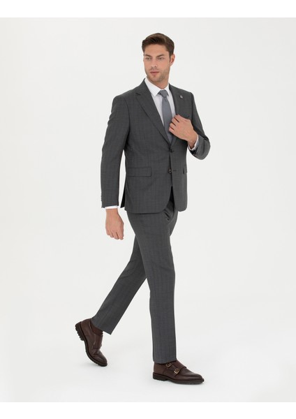 Erkek %100 Yün Füme Slim Fit Takım Elbise 50272783-VR058 fırsatları