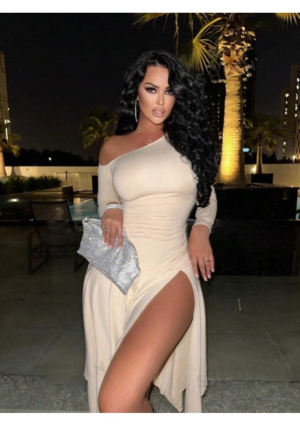 Düşük Omuz & Yırtmaçlı Midi Elbise modelleri