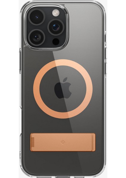 Caseology Apple iPhone 16 Pro ile Uyumlu ince MagSafe Kılıf Capella Mag Metal Stand'lı Sararma Karşıtı Hava Kanalı Teknolojisi™ Askeri Sınıf Koruma Clear Sepia Gold Şeffaf Kapak - ACS08307