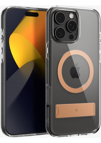 Caseology Apple iPhone 16 Pro ile Uyumlu ince MagSafe Kılıf Capella Mag Metal Stand'lı Sararma Karşıtı Hava Kanalı Teknolojisi™ Askeri Sınıf Koruma Clear Sepia Gold Şeffaf Kapak - ACS08307 fiyatları