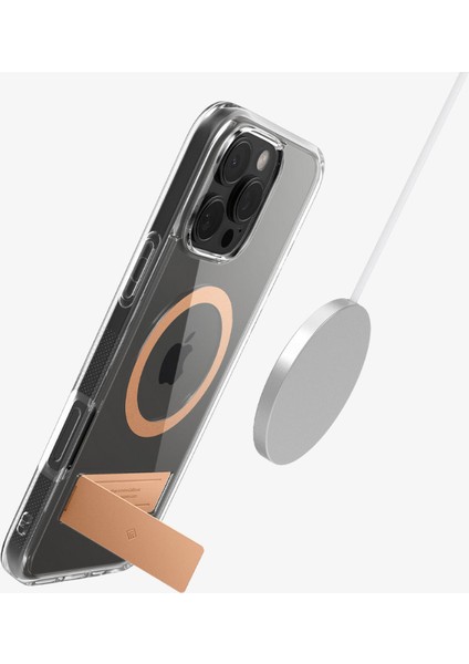 Caseology Apple iPhone 16 Pro ile Uyumlu ince MagSafe Kılıf Capella Mag Metal Stand'lı Sararma Karşıtı Hava Kanalı Teknolojisi™ Askeri Sınıf Koruma Clear Sepia Gold Şeffaf Kapak - ACS08307 modelleri