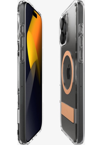 Caseology Apple iPhone 16 Pro ile Uyumlu ince MagSafe Kılıf Capella Mag Metal Stand'lı Sararma Karşıtı Hava Kanalı Teknolojisi™ Askeri Sınıf Koruma Clear Sepia Gold Şeffaf Kapak - ACS08307 fırsatları