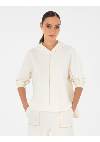 Kadın Ekru Oversize Sweatshirt 50290985-Vr019