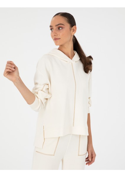 Kadın Ekru Oversize Sweatshirt 50290985-Vr019