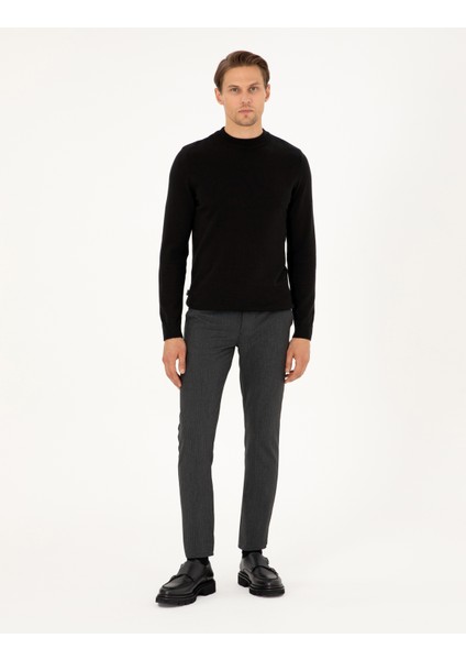 Erkek Antrasit Slim Fit Çizgili Kanvas Pantolon 50299528-VR006