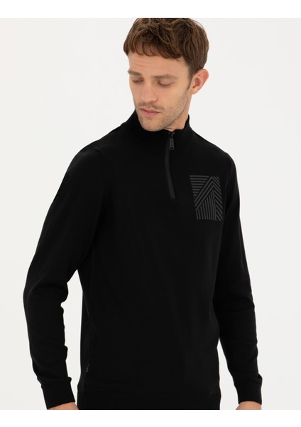 Erkek Siyah Slim Fit Fermuarlı Dik Yaka Triko Kazak 50279431-VR046 modelleri