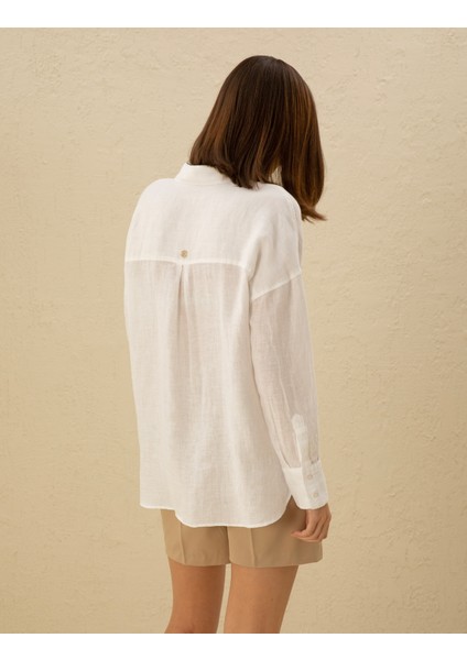Kadın Beyaz Oversize Keten Gömlek 50286968-VR013