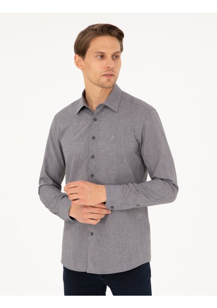 Erkek Antrasit Slim Fit Uzun Kollu Gömlek 50297468-VR006