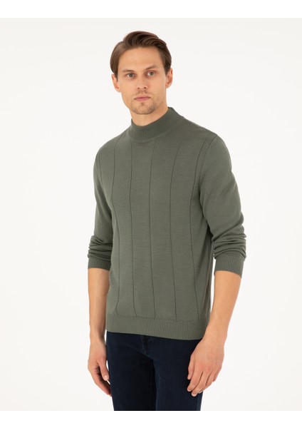 Erkek Duman Slim Fit Yarım Balıkçı Yaka Triko Kazak 50300460-VR210