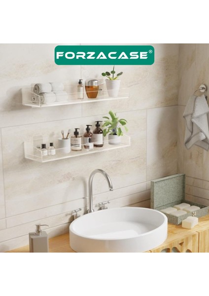 2 Adet Yapışkan Monteli Minimalist Tasarımlı Akrilik Şeffaf Duvar Banyo Mutfak Rafı FC857