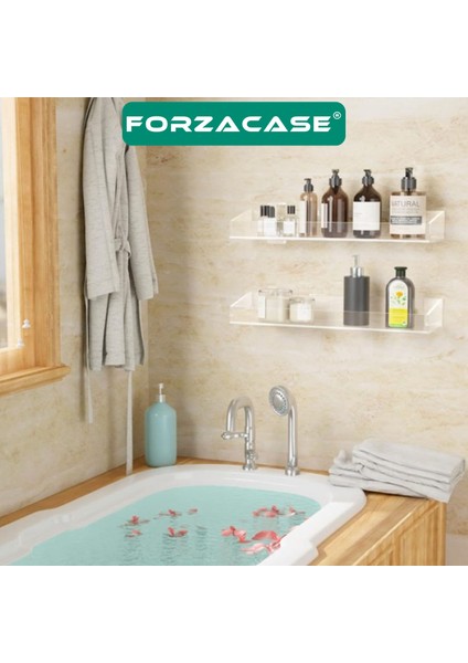 2 Adet Yapışkan Monteli Minimalist Tasarımlı Akrilik Şeffaf Duvar Banyo Mutfak Rafı FC857