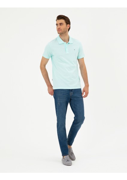 Erkek Su Yeşili Slim Fit Basic Tişört 50291625-VR048