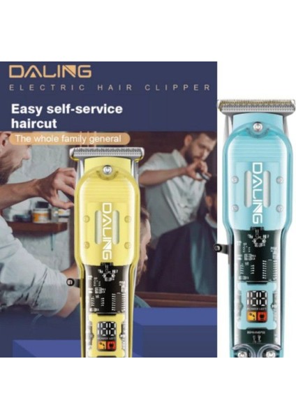 Daling DL-1585 USB Şarjlı Profesyonel Saç Kesme Makinesi, Şeffaf Gövdeli ve LED Ekranlı (Yurt Dışından)