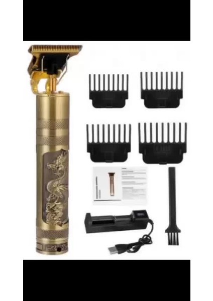 Vintage Dragon T9: Paslanmaz Çelik Bıçaklı ve USB Şarj Edilebilir Pilli Hassas Kablosuz Saç Kesme Makinesi - 4 Taraklı Profesyonel Erkek Saç Kesimi Seti (Yurt Dışından)