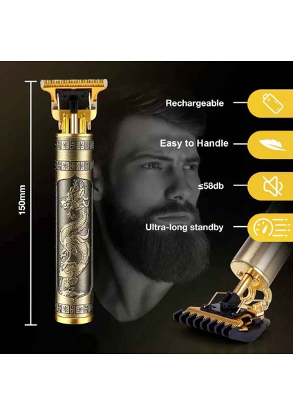 Vintage Dragon T9: Paslanmaz Çelik Bıçaklı ve USB Şarj Edilebilir Pilli Hassas Kablosuz Saç Kesme Makinesi - 4 Taraklı Profesyonel Erkek Saç Kesimi Seti (Yurt Dışından) fırsatları