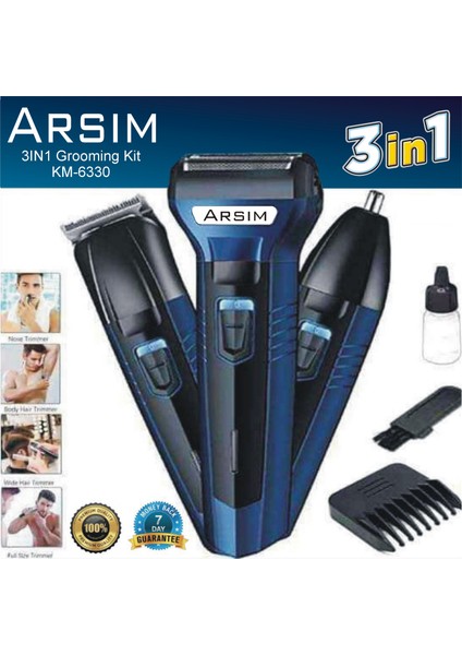 Arsim 3'ü 1 Arada Şarjlı Tıraş Makinesi - Erkek Bakım Seti Erkekler Için Epilasyon Makinesi Clipper - Yüksek Kaliteli Düzeltici (Yurt Dışından)