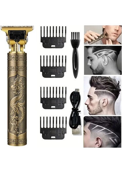Erkekler Için Saç Kesimi Jilet Şarj Edilebilir Kesme Makinesi Tıraş Makinesi Yetişkin Elektrikli Vintage Clipperrazor Ev USB Şarj Berber Dükkanı Siyah Ejderha (Yurt Dışından)