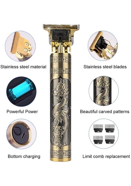 Erkekler Için Saç Kesimi Jilet Şarj Edilebilir Kesme Makinesi Tıraş Makinesi Yetişkin Elektrikli Vintage Clipperrazor Ev USB Şarj Berber Dükkanı Siyah Ejderha (Yurt Dışından) fiyatları