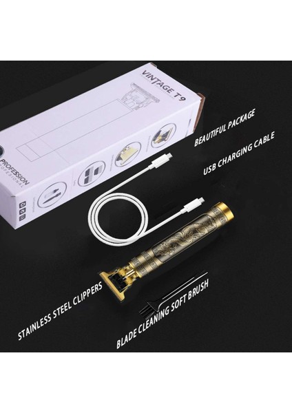 T9 Metal Gövde Profesyonel Giyotin USB Şarjlı T9 Akülü Saç Kesme Seti (Yurt Dışından)