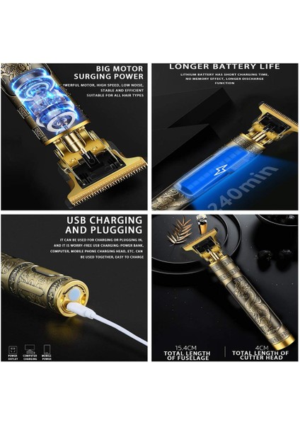 T9 Metal Gövde Profesyonel Giyotin USB Şarjlı T9 Akülü Saç Kesme Seti (Yurt Dışından)