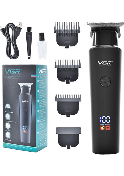 Vgr V-937 USB Şarjlı Profesyonel Akülü Elektrikli Saç Kesme Makinesi LED Ekran-Hassas Bade-3 Parça Kılavuz Tarak-Koruma Kapağı-Temizleme Fırçası ve Yağlama Yağı (Yurt Dışından)