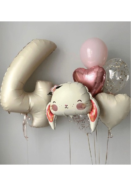 Tavşan Figürlü Yaş Rakamlı Krem ve Rose Gold Balon Zinciri Doğum Günü Parti Süsleme Seti