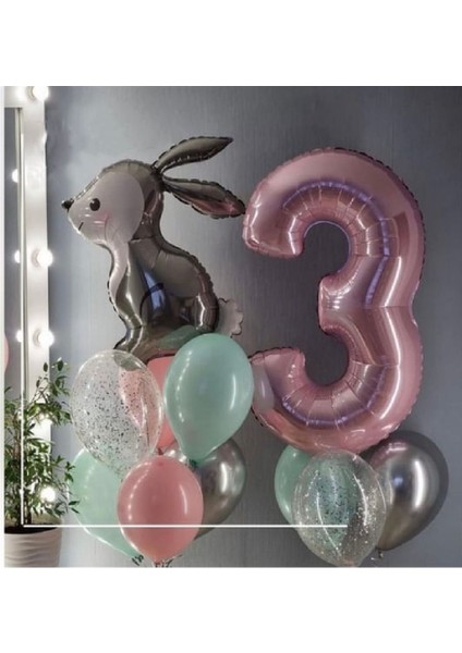 Tavşanlı Mini Yaş Rakamlı Ekonomik Balon Zinciri Doğum Günü Parti Süsleme Seti