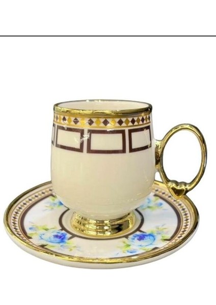 Roykıng Mavi Çiçekli 6 Kişilik Kahve Fincan Takımı
