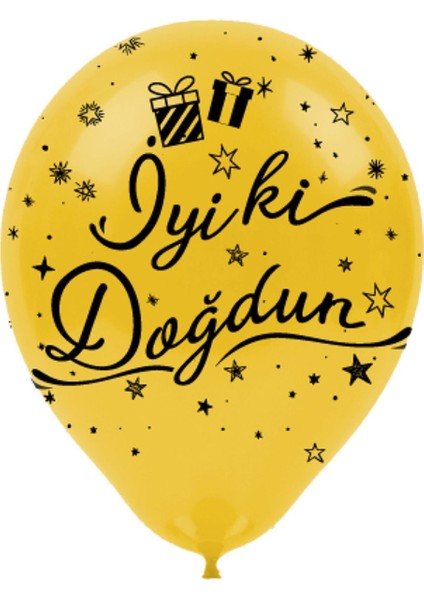 10 Adet Gold Iyi Ki Doğdun Temalı Metalik Balon - Çepeçevre Baskılı Balonlar, Doğum Günü Kutlamaları Için