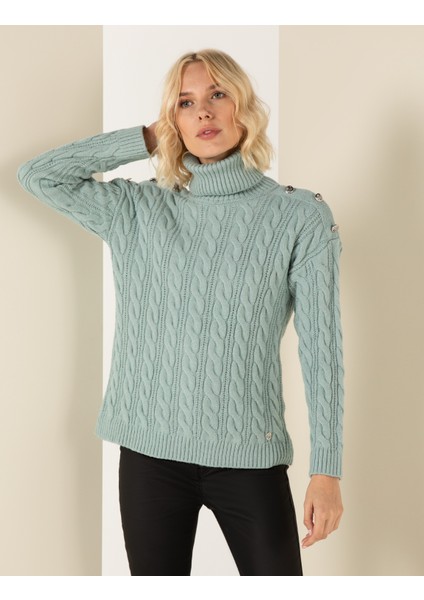 Kadın Mint Melanj Regular Fit Balıkçı Yaka Kazak 50259839-VR154