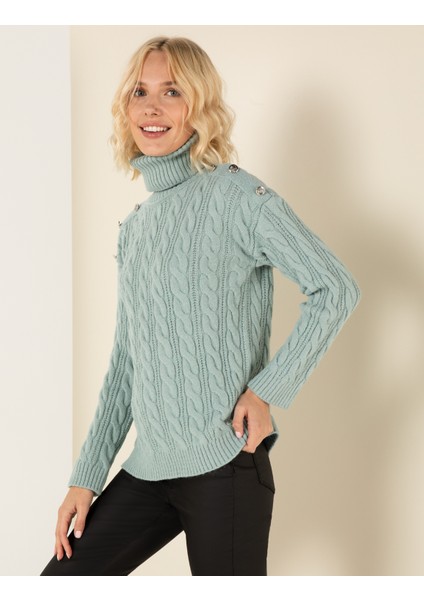 Kadın Mint Melanj Regular Fit Balıkçı Yaka Kazak 50259839-VR154