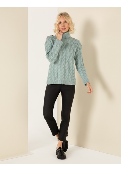 Kadın Mint Melanj Regular Fit Balıkçı Yaka Kazak 50259839-VR154