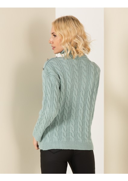 Kadın Mint Melanj Regular Fit Balıkçı Yaka Kazak 50259839-VR154
