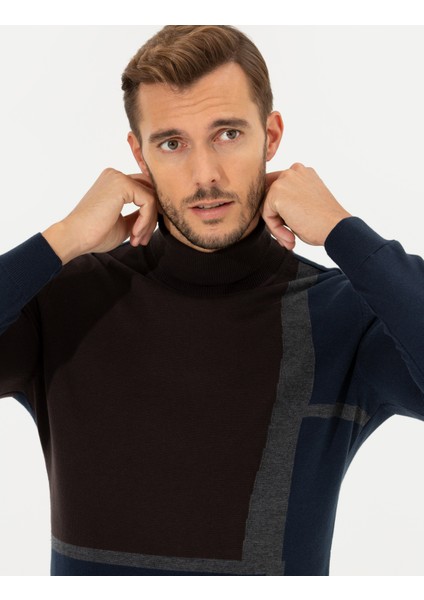 Erkek Kahverengi Slim Fit Balıkçı Yaka Triko Kazak 50261176-VR029