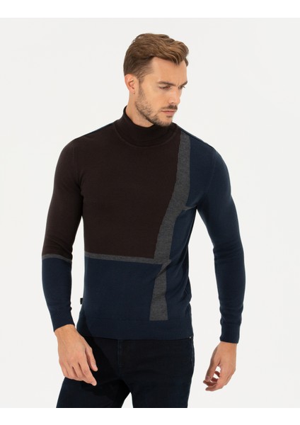 Erkek Kahverengi Slim Fit Balıkçı Yaka Triko Kazak 50261176-VR029 fiyatları