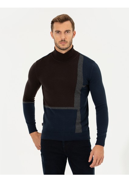 Erkek Kahverengi Slim Fit Balıkçı Yaka Triko Kazak 50261176-VR029 modelleri