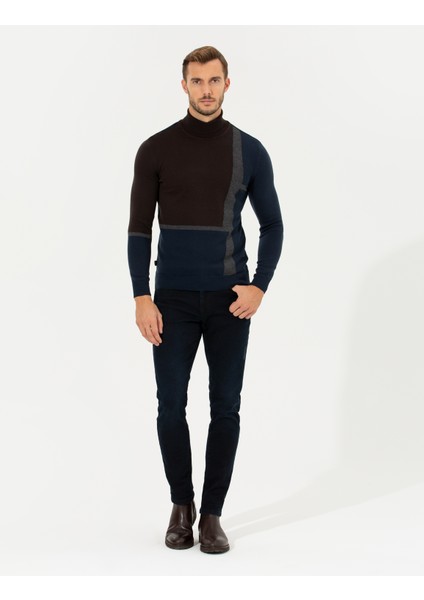 Erkek Kahverengi Slim Fit Balıkçı Yaka Triko Kazak 50261176-VR029 fırsatları