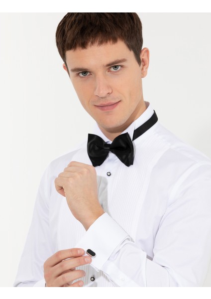 Erkek Beyaz Slim Fit Smokin Gömlek 50251062-VR013