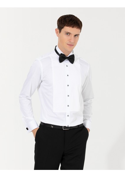 Erkek Beyaz Slim Fit Smokin Gömlek 50251062-VR013