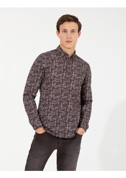 Erkek Kahverengi Slim Fit Uzun Kollu Gömlek 50259524-VR029 modelleri