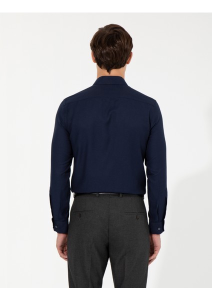 Erkek Lacivert Slim Fit Armürlü Uzun Kollu Gömlek 50260297-VR033 indirimleri