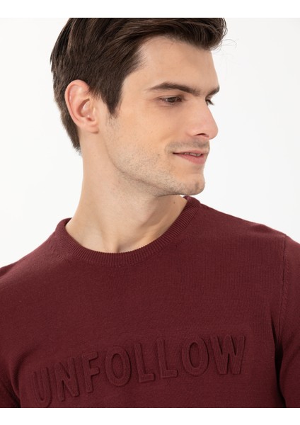 Erkek Bordo Slim Fit Bisiklet Yaka Triko Kazak 50259797-VR014 modelleri