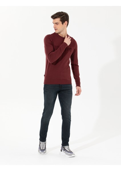 Erkek Bordo Slim Fit Bisiklet Yaka Triko Kazak 50259797-VR014 fırsatları