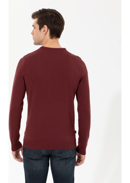 Erkek Bordo Slim Fit Bisiklet Yaka Triko Kazak 50259797-VR014